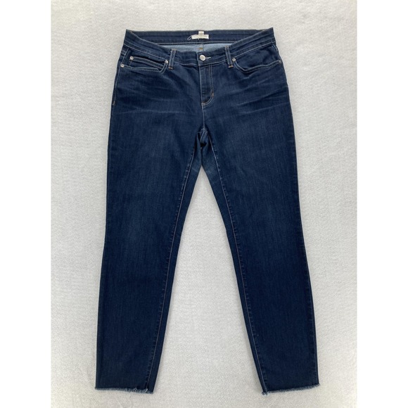 Eileen Fisher Jeans Womens 16 Blue Dark Wash Skinny Ankle Raw Hem Organic Cotton - Picture 1 of 13
